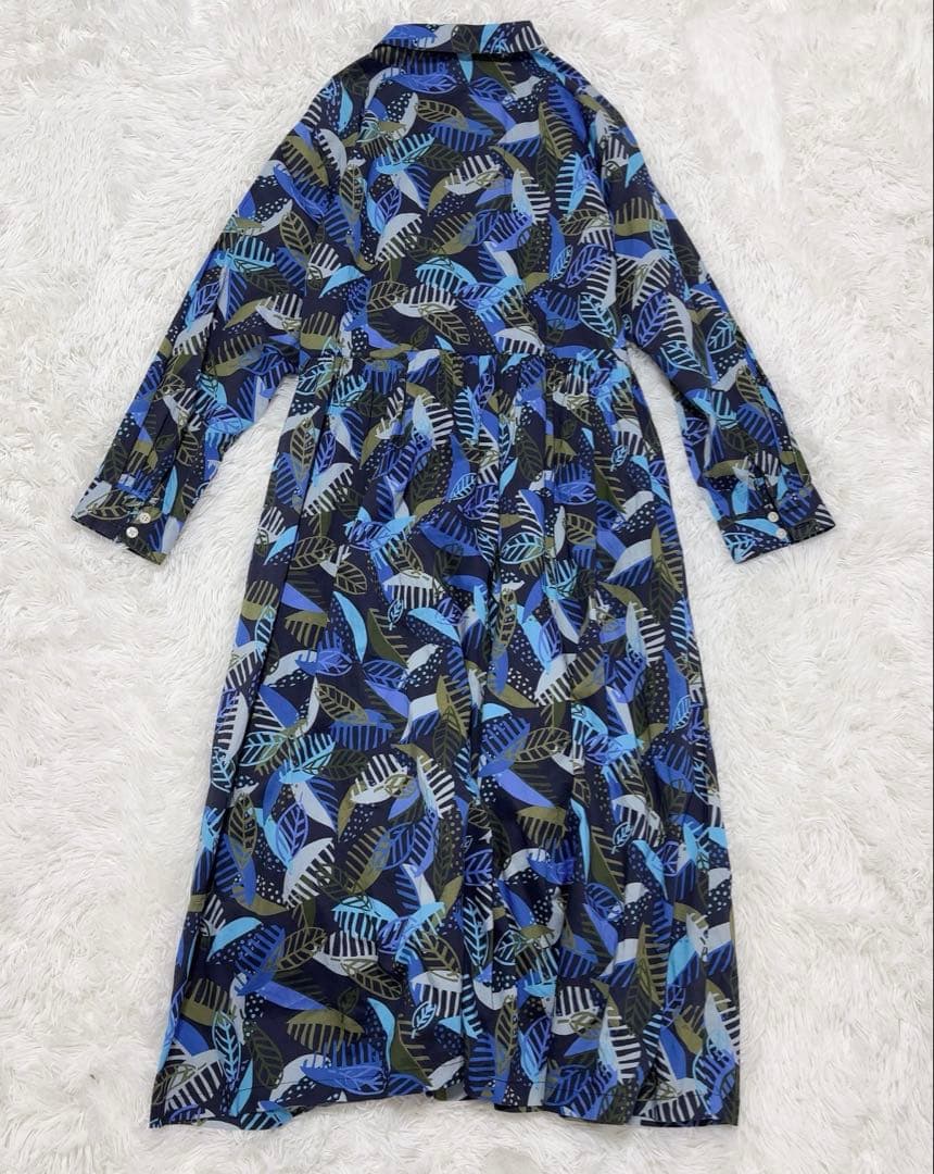 みなとのてんらんかい　総柄 シャツロングワンピース ボタニカル柄