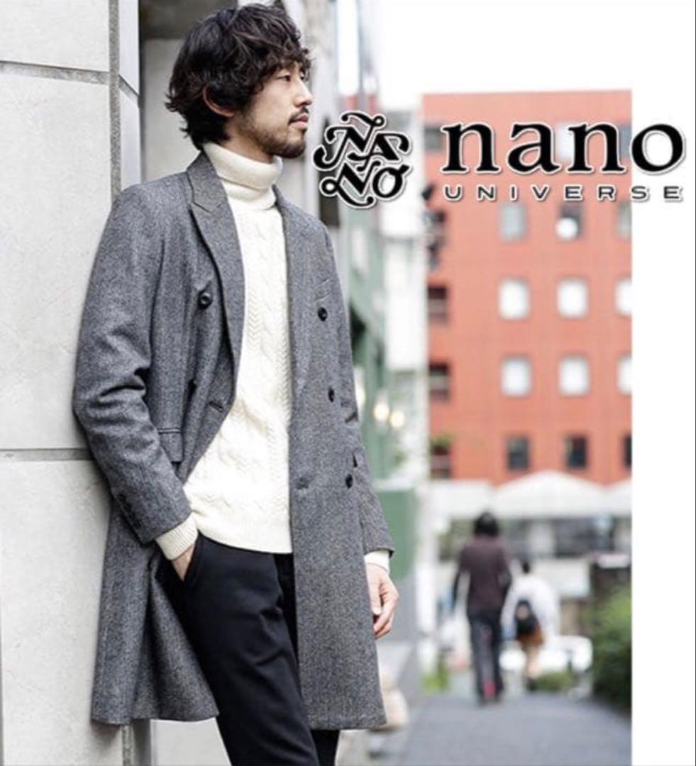 nano universe ヘリンボーンダブルチェスターコート L