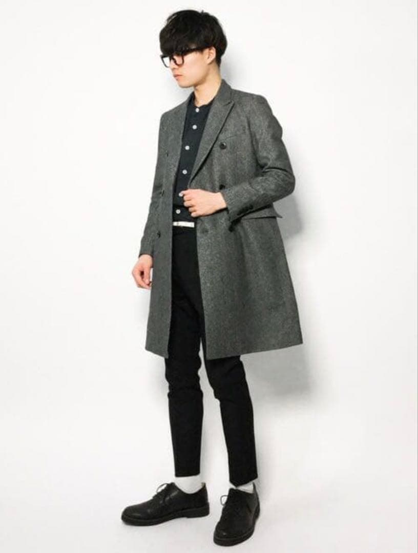 nano universe ヘリンボーンダブルチェスターコート L