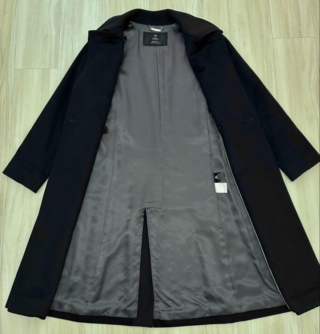 極美品11号 濃紺イネドINED カシミヤ100%ラップコート冠婚葬祭フォーマル