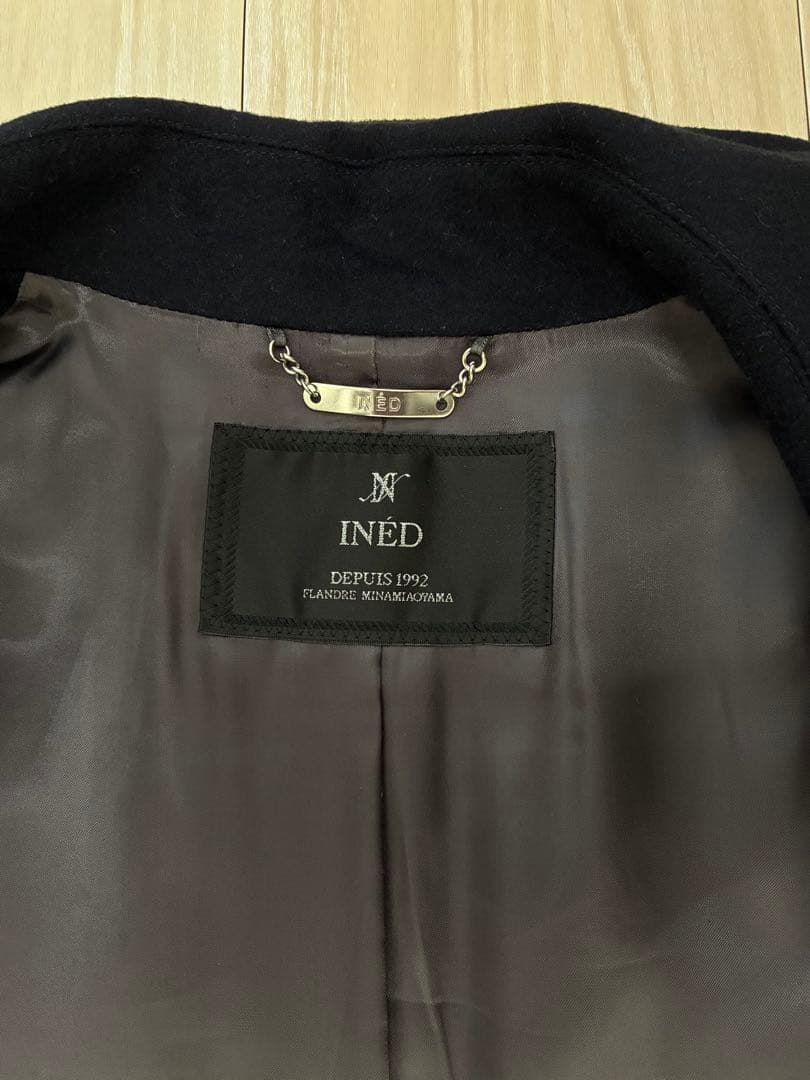 極美品11号 濃紺イネドINED カシミヤ100%ラップコート冠婚葬祭フォーマル