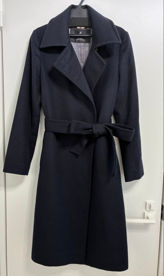 極美品11号 濃紺イネドINED カシミヤ100%ラップコート冠婚葬祭フォーマル