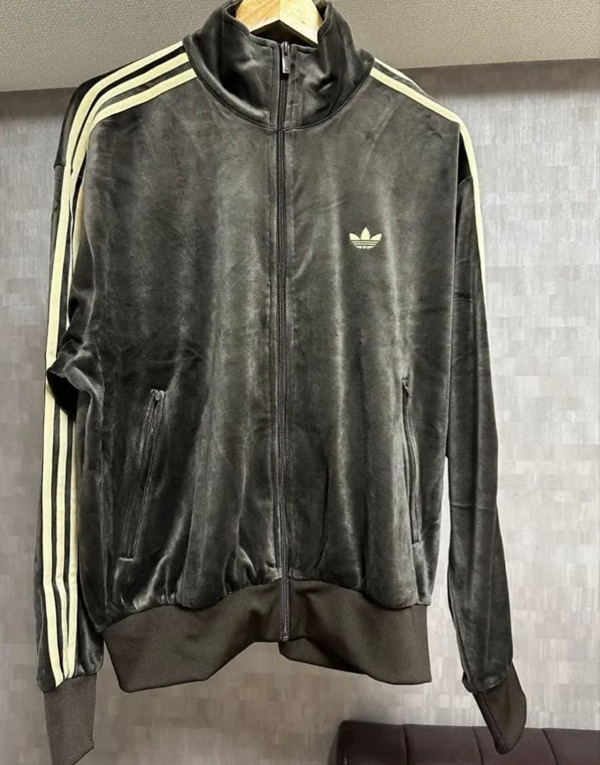 即日配送可！adidas ブラウン トラックジャケット ファイヤーバード ベロア