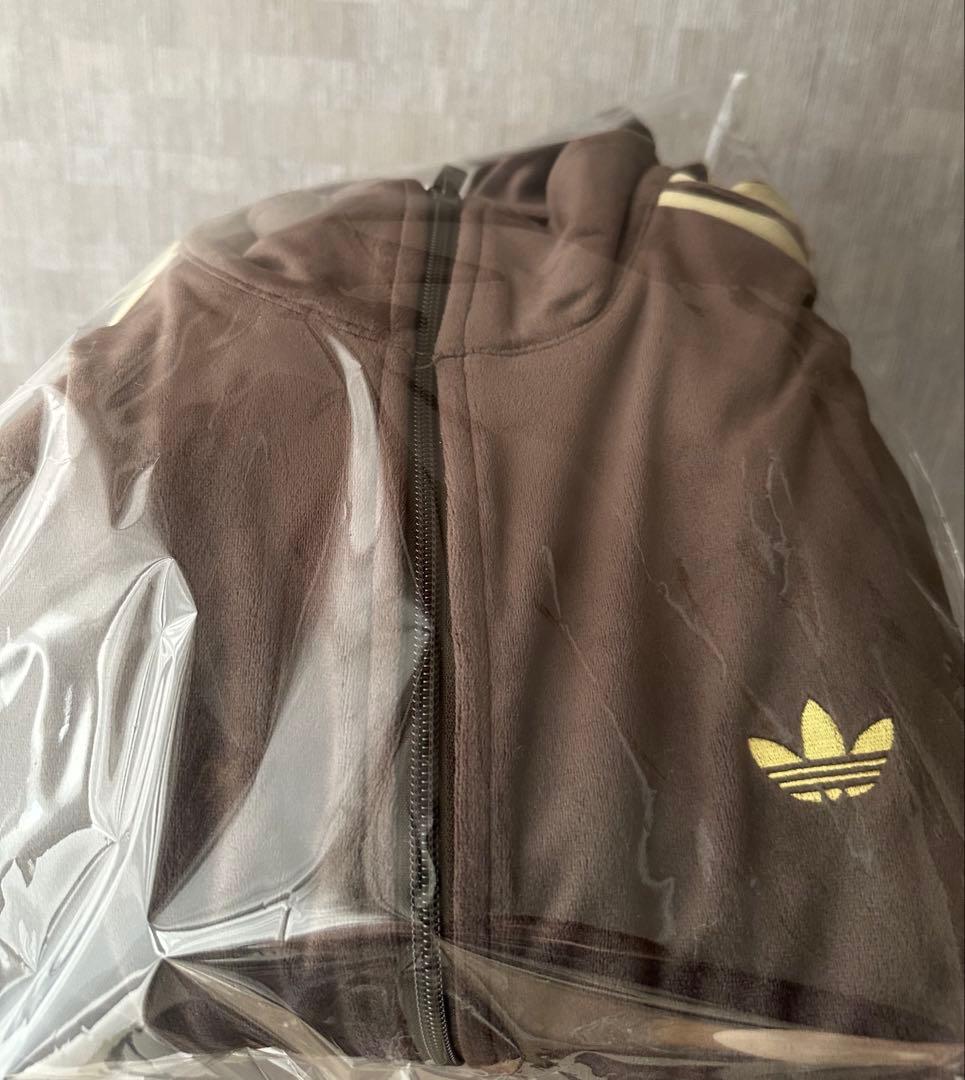 即日配送可！adidas ブラウン トラックジャケット ファイヤーバード ベロア