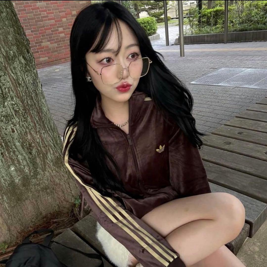 即日配送可！adidas ブラウン トラックジャケット ファイヤーバード ベロア