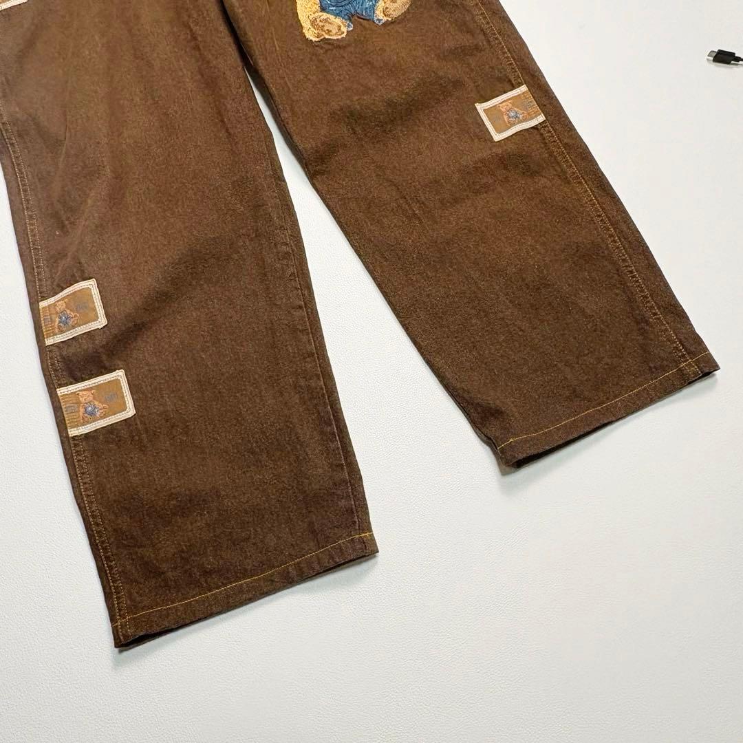 【希少色】ピンクハウス サロペット オーバーオール クマ刺繍 デニム ブラウン