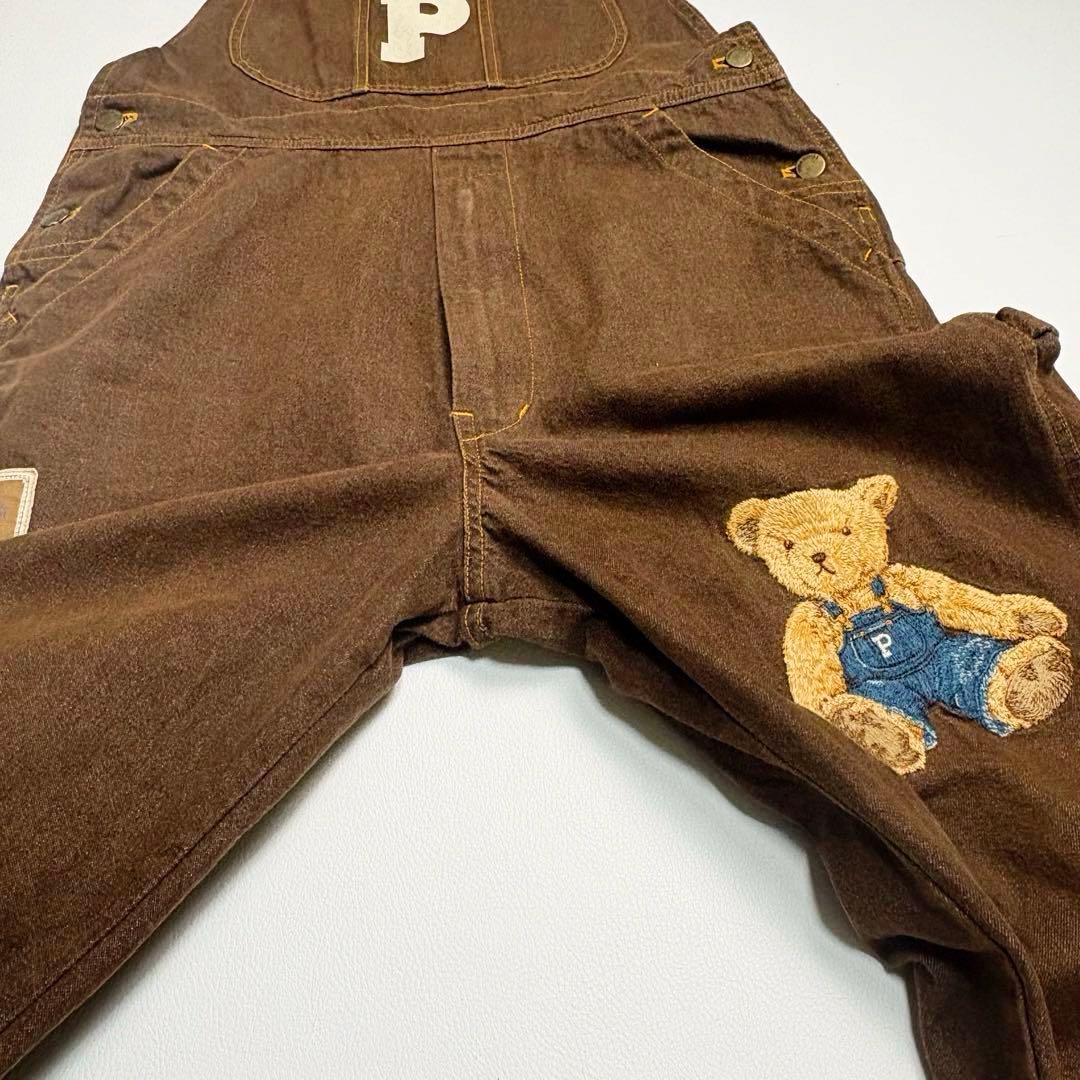 【希少色】ピンクハウス サロペット オーバーオール クマ刺繍 デニム ブラウン