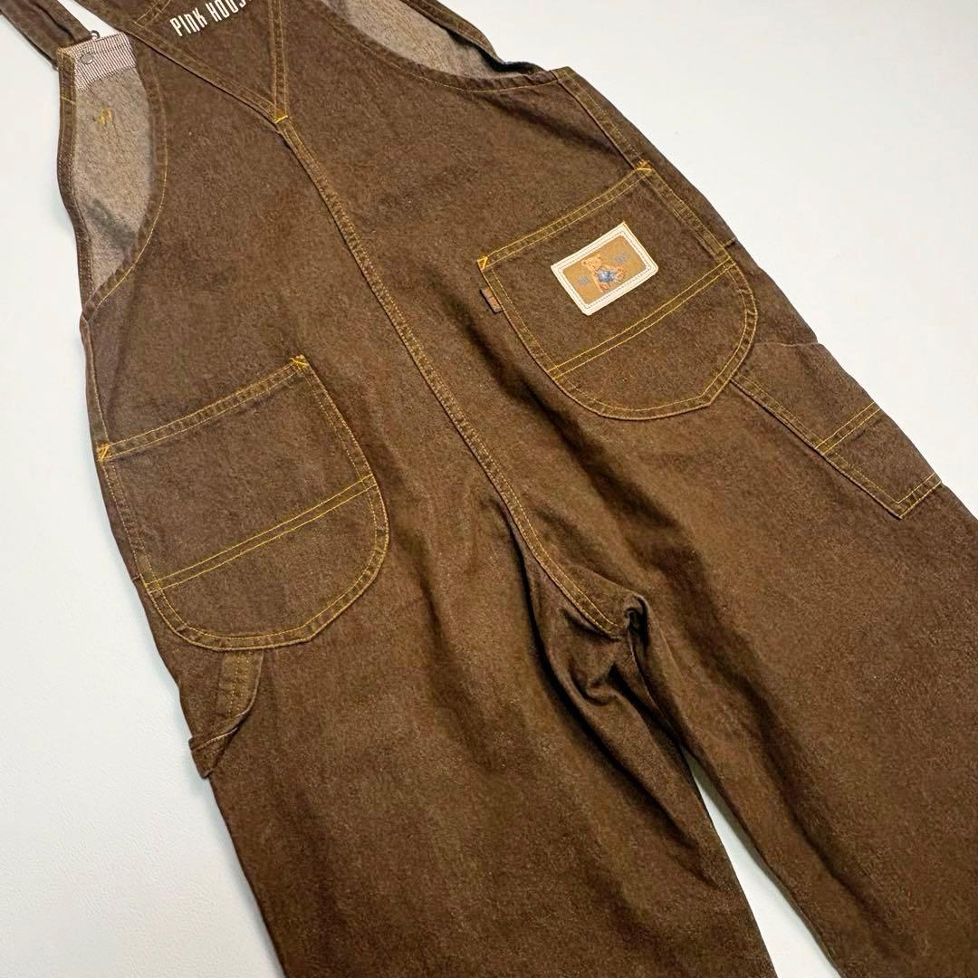 【希少色】ピンクハウス サロペット オーバーオール クマ刺繍 デニム ブラウン