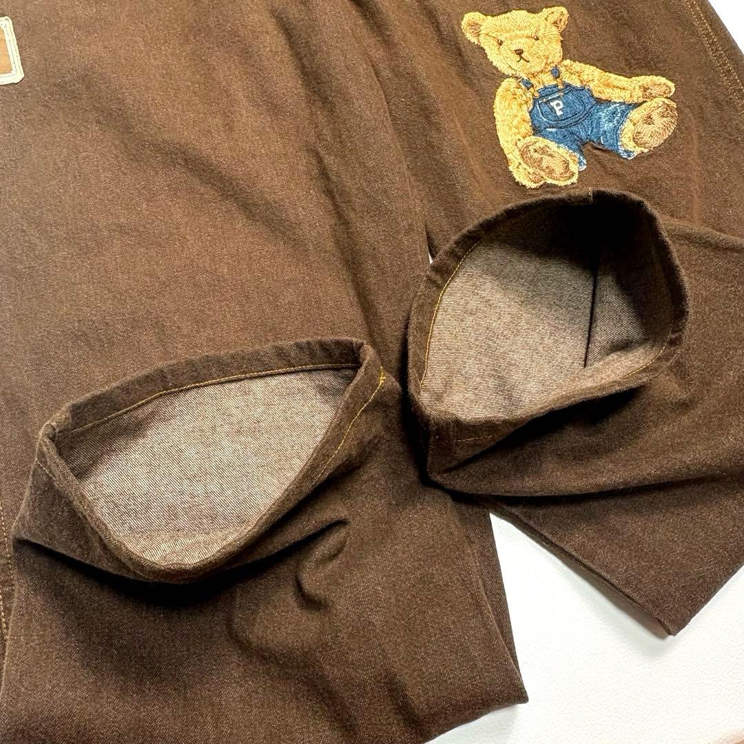 【希少色】ピンクハウス サロペット オーバーオール クマ刺繍 デニム ブラウン