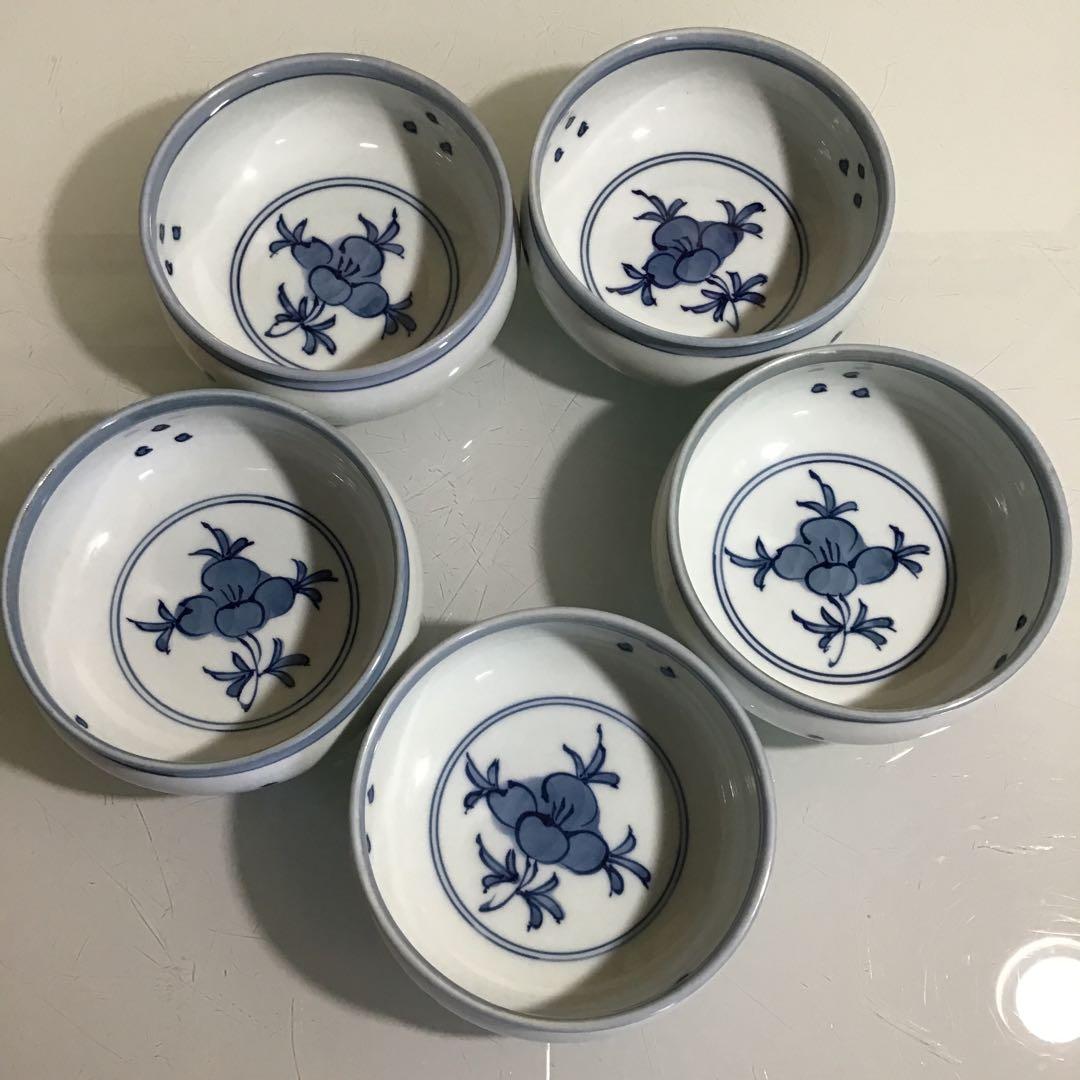 さくあさ❣️源右衛門　染付つばき絵　鉢碗　取鉢5ヶ