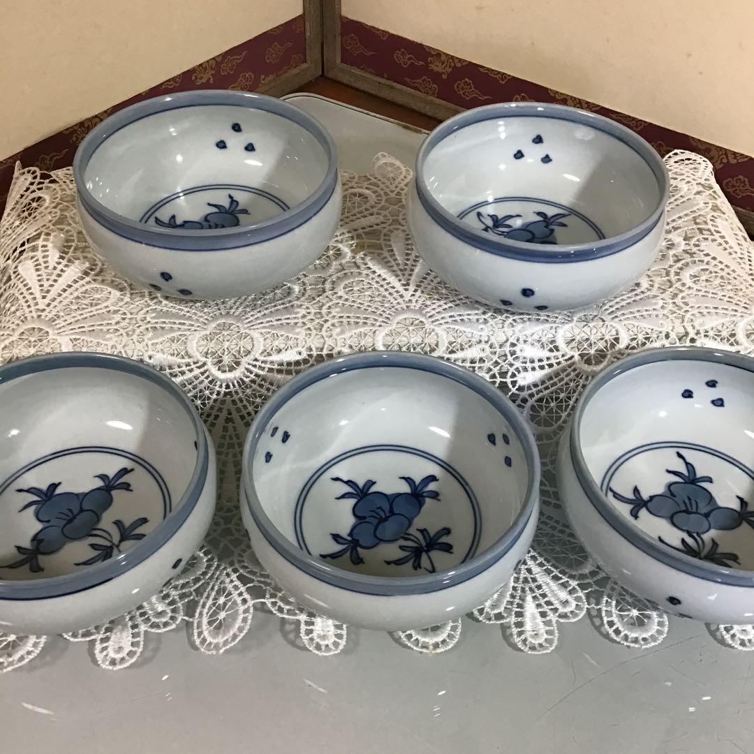 さくあさ❣️源右衛門　染付つばき絵　鉢碗　取鉢5ヶ