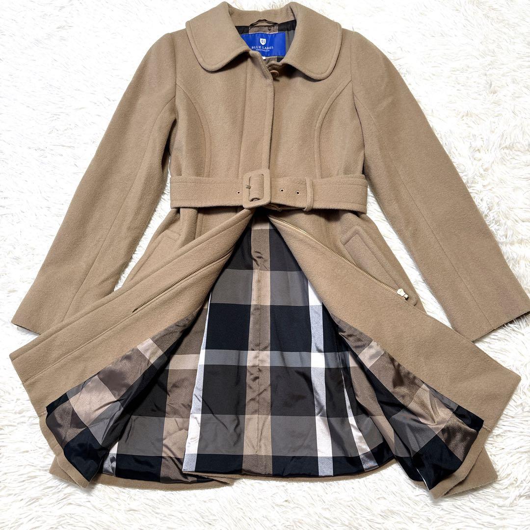 【美品】BURBERRY ベルト付き Aラインウールコート キャメル38