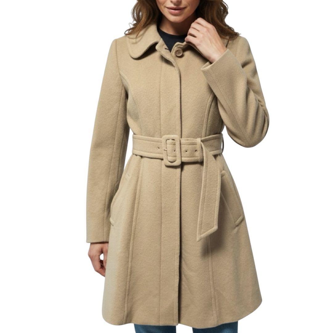 【美品】BURBERRY ベルト付き Aラインウールコート キャメル38