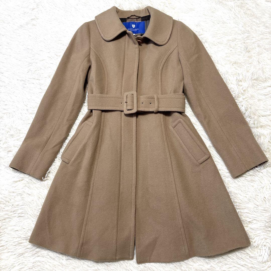 【美品】BURBERRY ベルト付き Aラインウールコート キャメル38