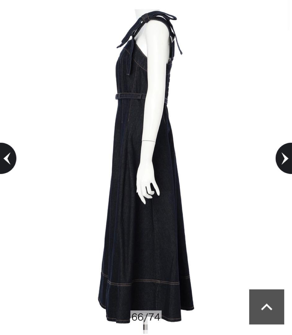 【新品】【セール中】アプワイザーリッシェ　ショルダーリボンデニムジャンスカ　紺S