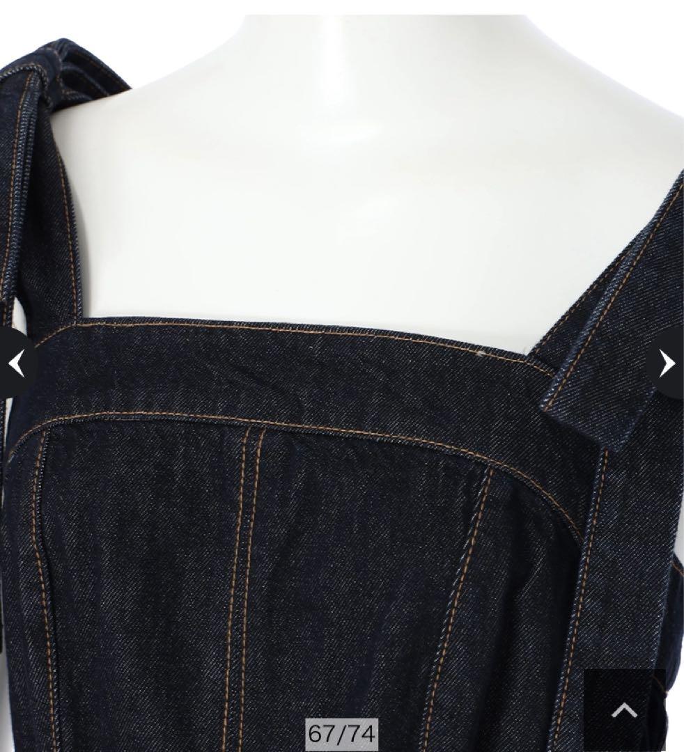 【新品】【セール中】アプワイザーリッシェ　ショルダーリボンデニムジャンスカ　紺S