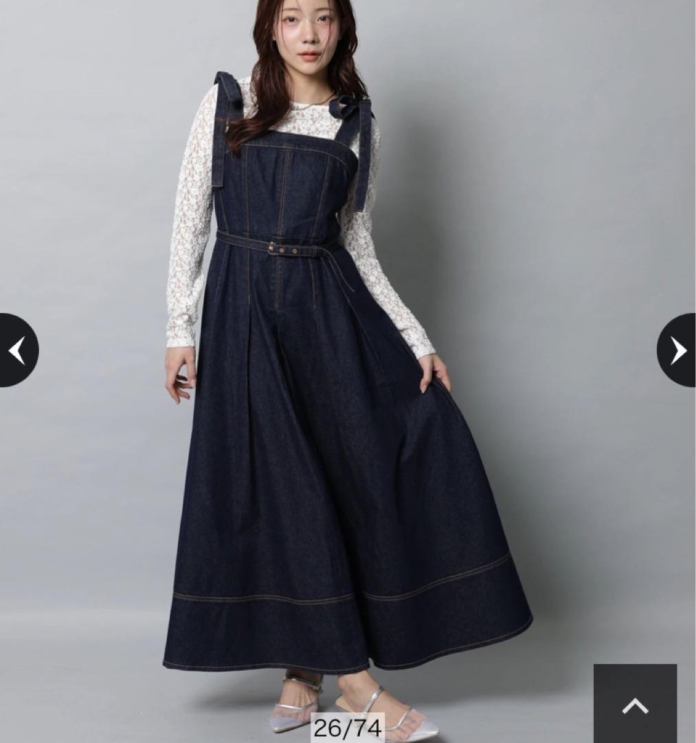 【新品】【セール中】アプワイザーリッシェ　ショルダーリボンデニムジャンスカ　紺S