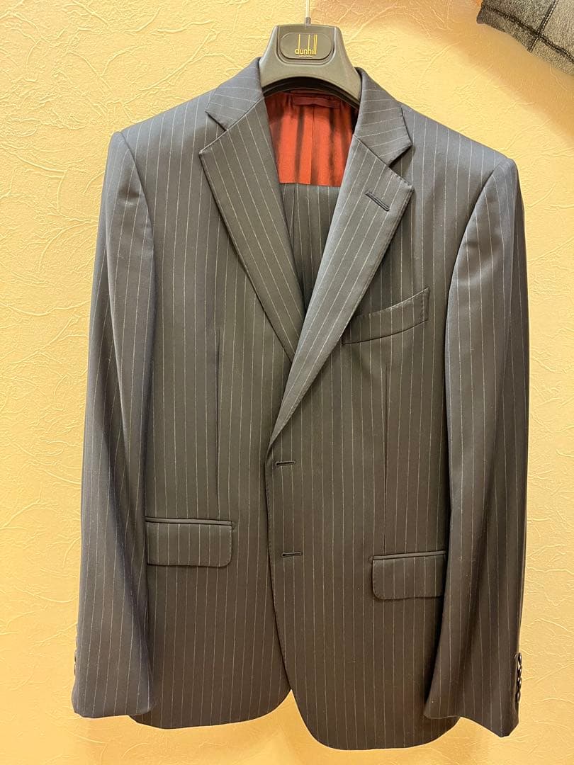 【美品】 dunhill ブラック ストライプ ダブル セットアップスーツ