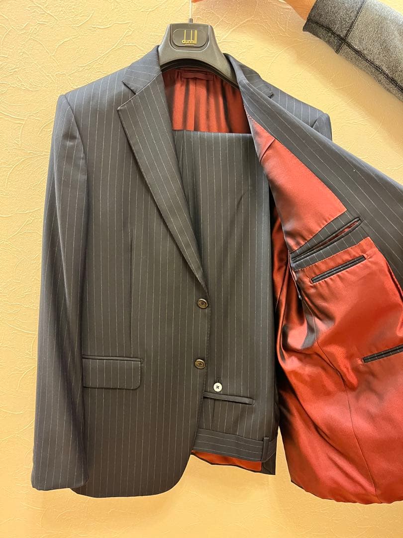 【美品】 dunhill ブラック ストライプ ダブル セットアップスーツ