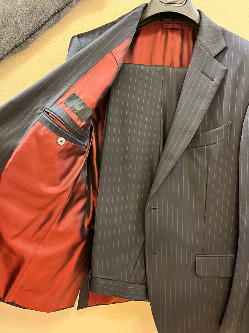 【美品】 dunhill ブラック ストライプ ダブル セットアップスーツ