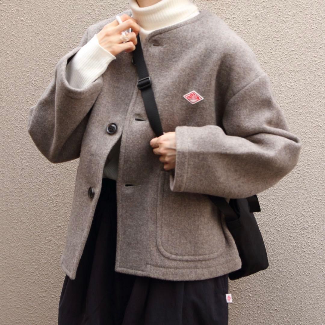 danton ウールカラーレスジャケット　ダントン　グレイッシュベージュ