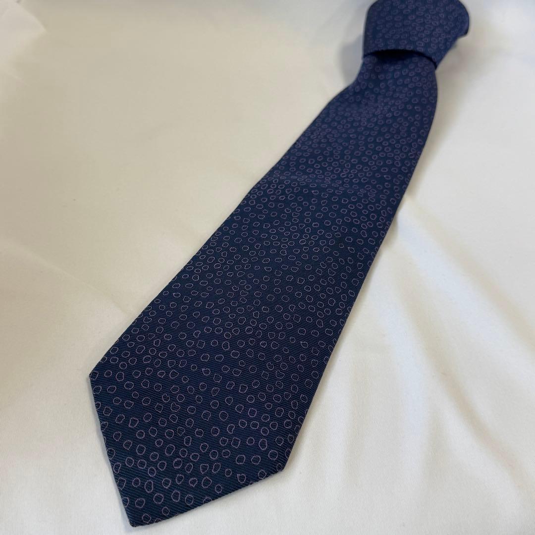 【新品】HERMES エルメス ネクタイ 水玉 ネイビー シルクタイ ビジネス