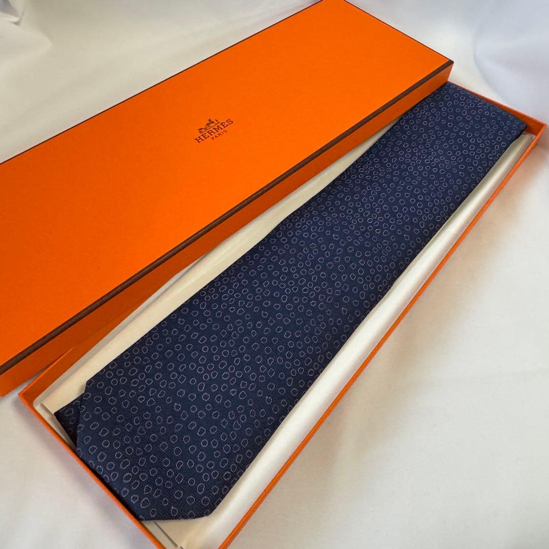 【新品】HERMES エルメス ネクタイ 水玉 ネイビー シルクタイ ビジネス
