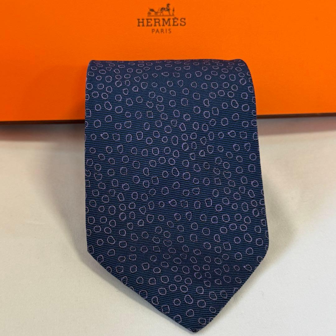 【新品】HERMES エルメス ネクタイ 水玉 ネイビー シルクタイ ビジネス