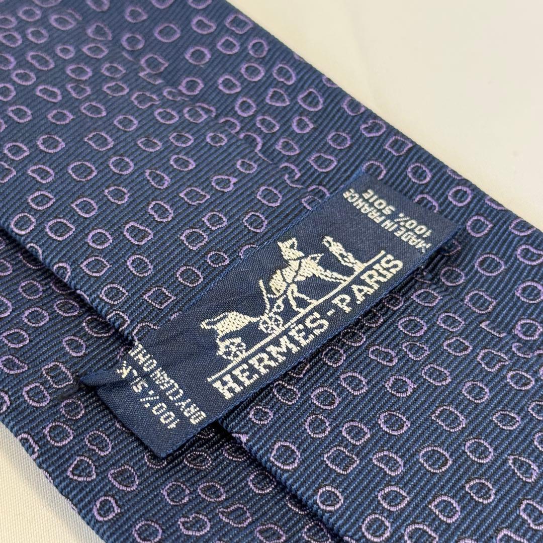 【新品】HERMES エルメス ネクタイ 水玉 ネイビー シルクタイ ビジネス
