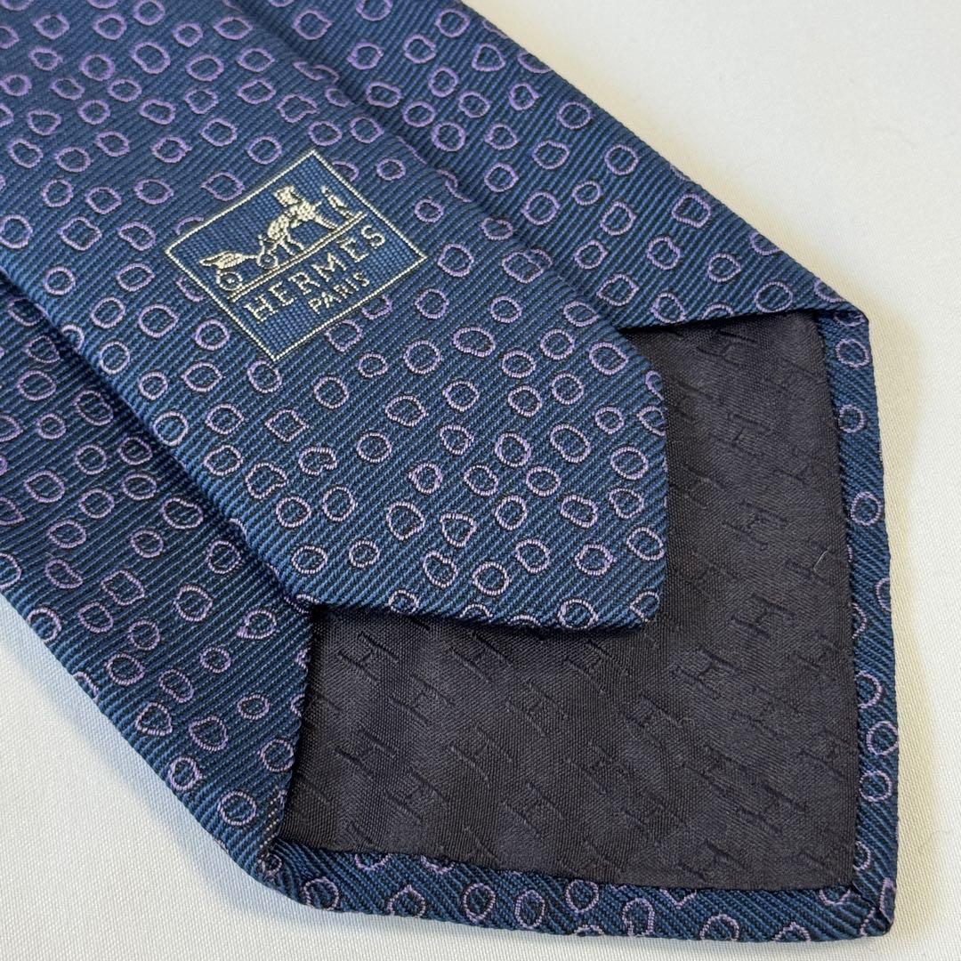 【新品】HERMES エルメス ネクタイ 水玉 ネイビー シルクタイ ビジネス