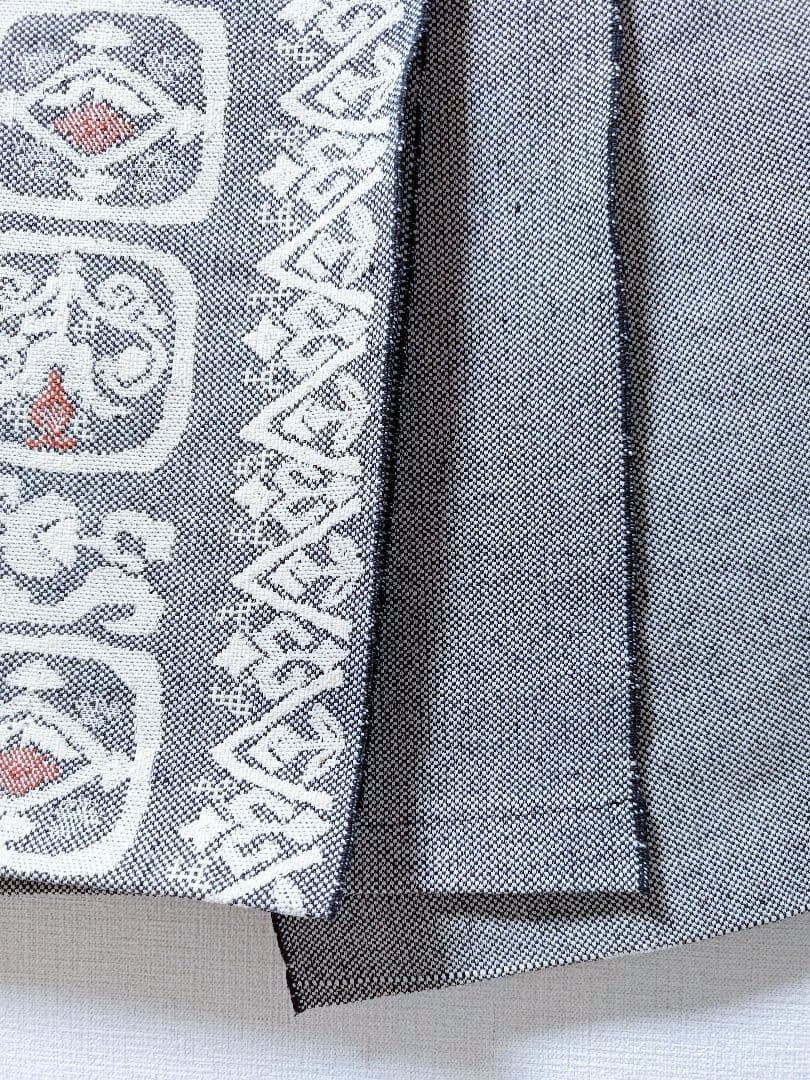 大人の名古屋帯黒白桐生紬幾何学柄帯和柄伝統工芸品和服和装グレー織の帯正絹つむぎ単