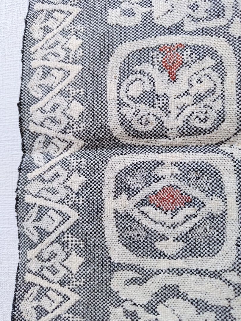 大人の名古屋帯黒白桐生紬幾何学柄帯和柄伝統工芸品和服和装グレー織の帯正絹つむぎ単