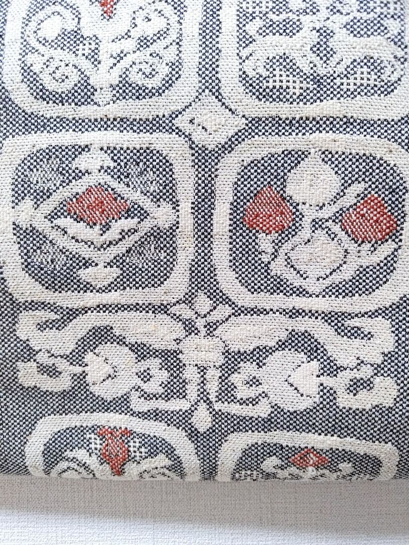 大人の名古屋帯黒白桐生紬幾何学柄帯和柄伝統工芸品和服和装グレー織の帯正絹つむぎ単