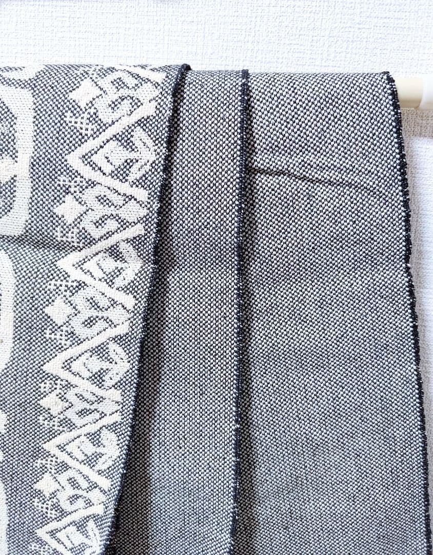 大人の名古屋帯黒白桐生紬幾何学柄帯和柄伝統工芸品和服和装グレー織の帯正絹つむぎ単