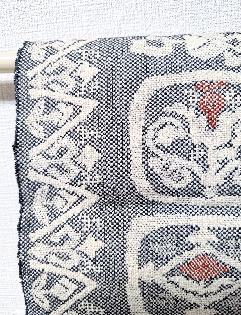 大人の名古屋帯黒白桐生紬幾何学柄帯和柄伝統工芸品和服和装グレー織の帯正絹つむぎ単