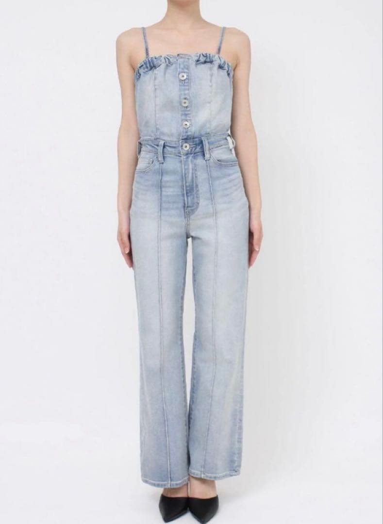 GYDA BACKリボンデニムロンパース ライトブルー