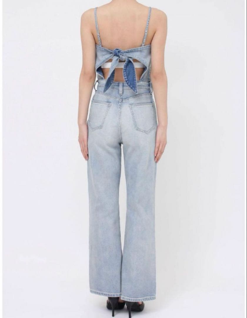 GYDA BACKリボンデニムロンパース ライトブルー
