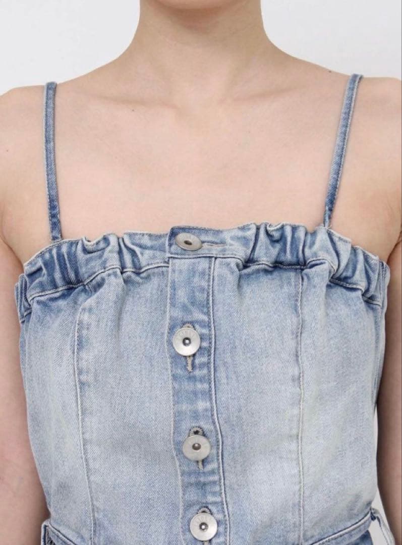 GYDA BACKリボンデニムロンパース ライトブルー