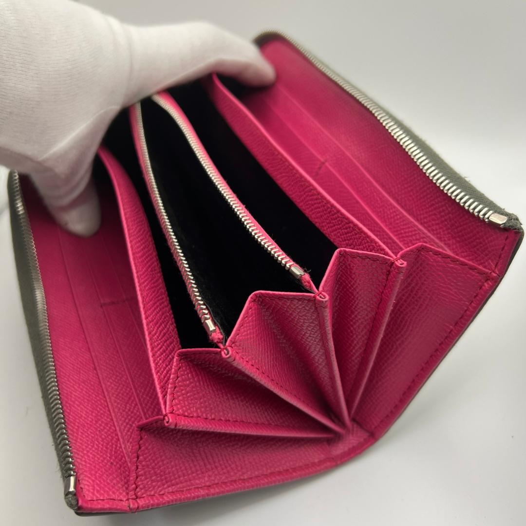 美品 トッズ☆L字ジッピーロングウォレット 長財布 ぺブルドレザー 本革 グレー