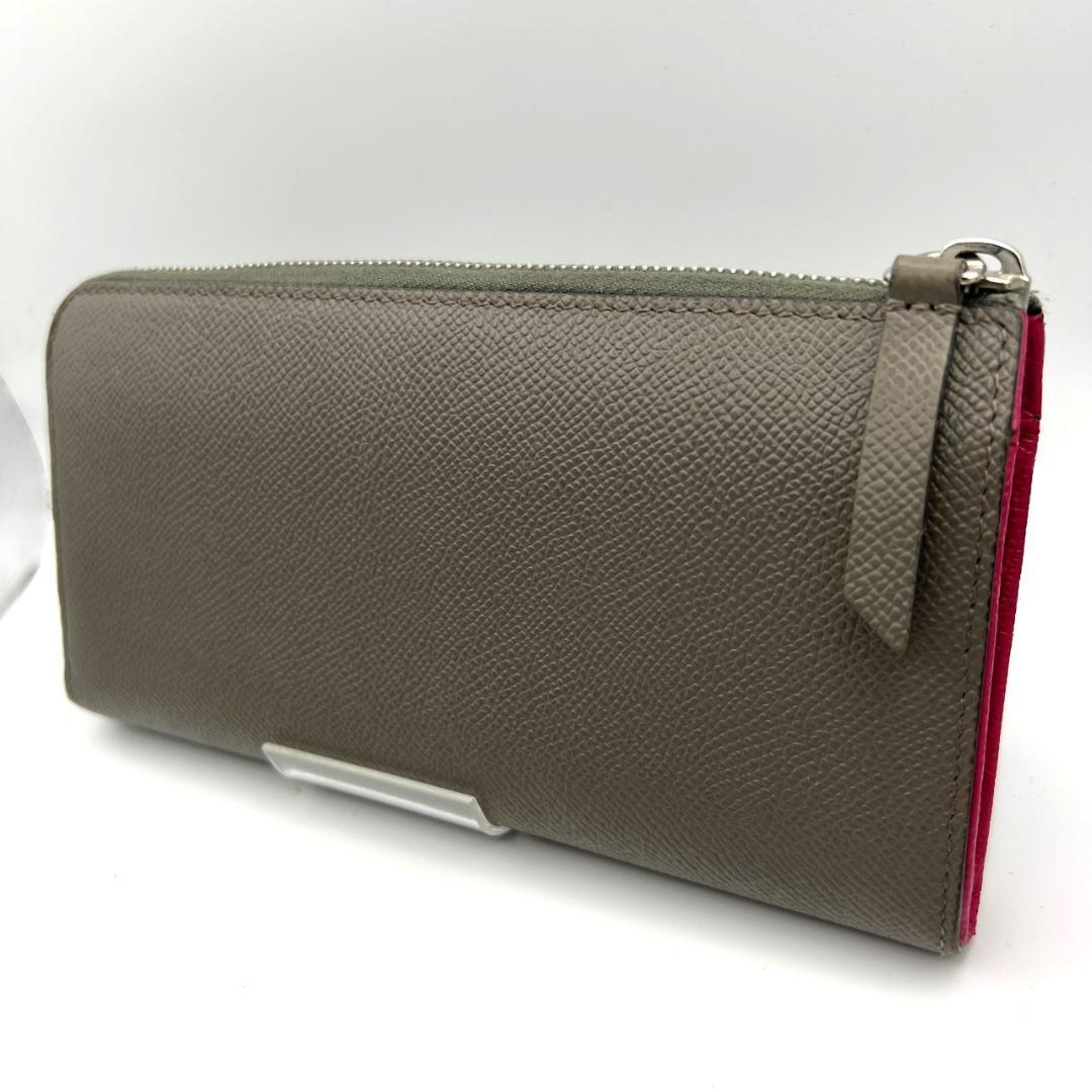 美品 トッズ☆L字ジッピーロングウォレット 長財布 ぺブルドレザー 本革 グレー