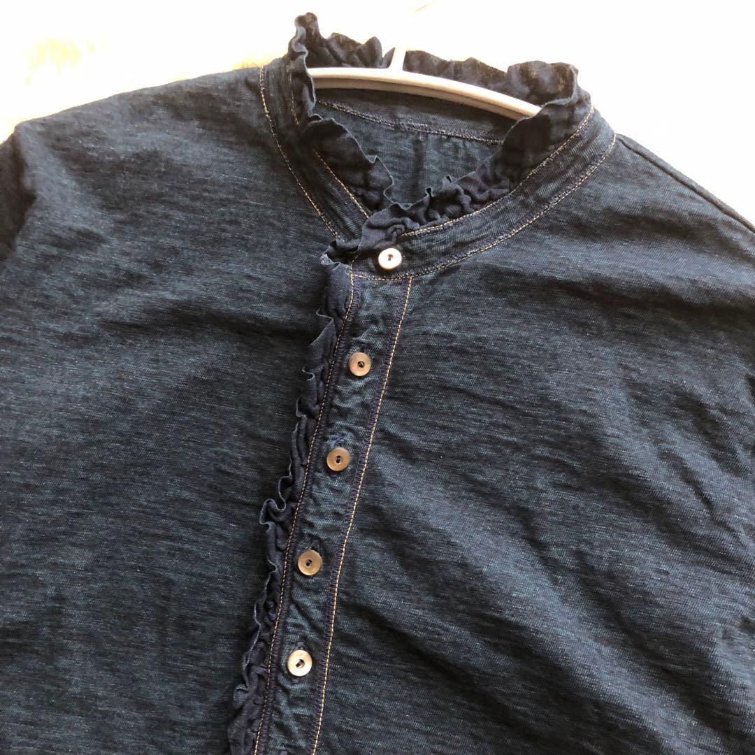 45R♪インディゴフリルカットソーブラウス　45R刺繍