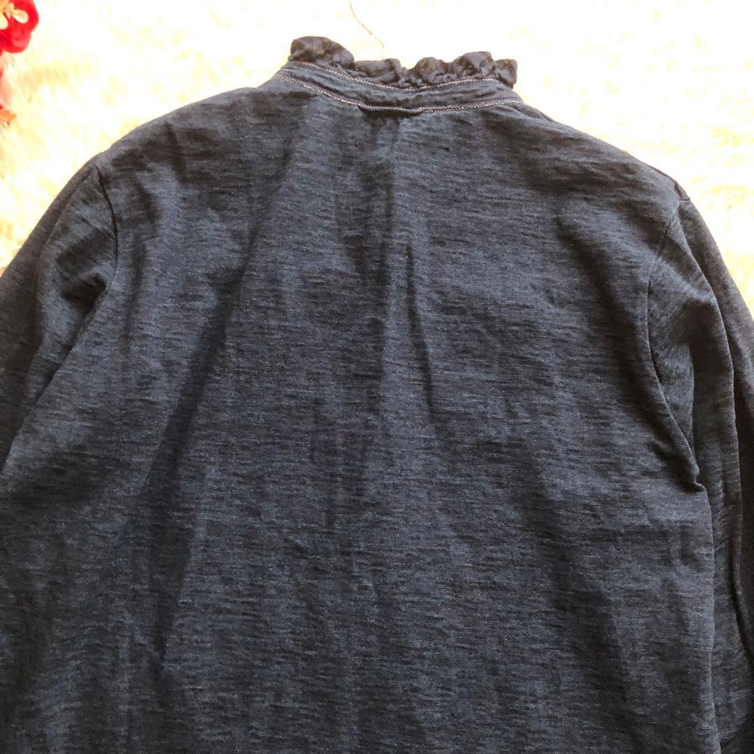 45R♪インディゴフリルカットソーブラウス　45R刺繍