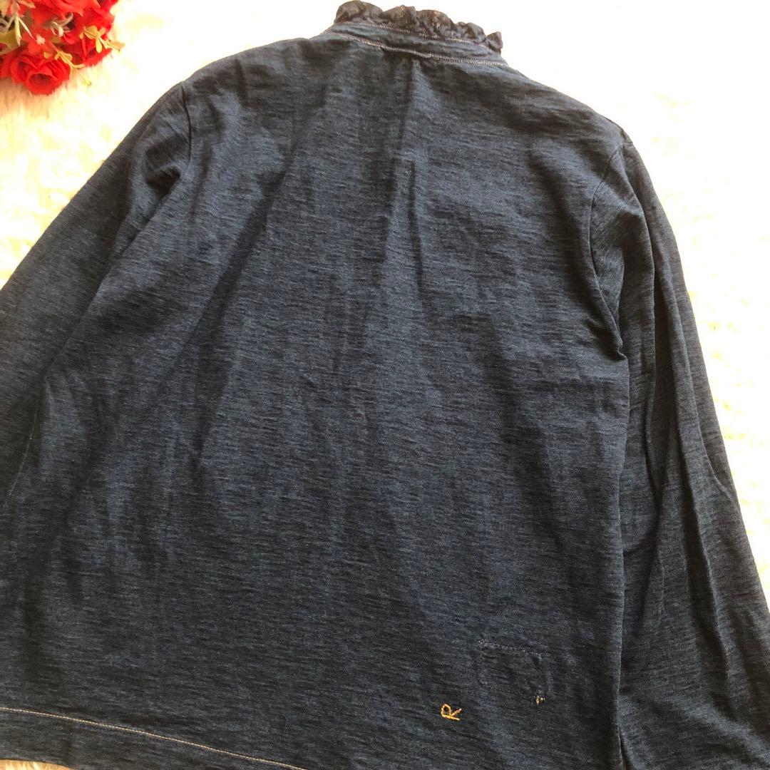 45R♪インディゴフリルカットソーブラウス　45R刺繍