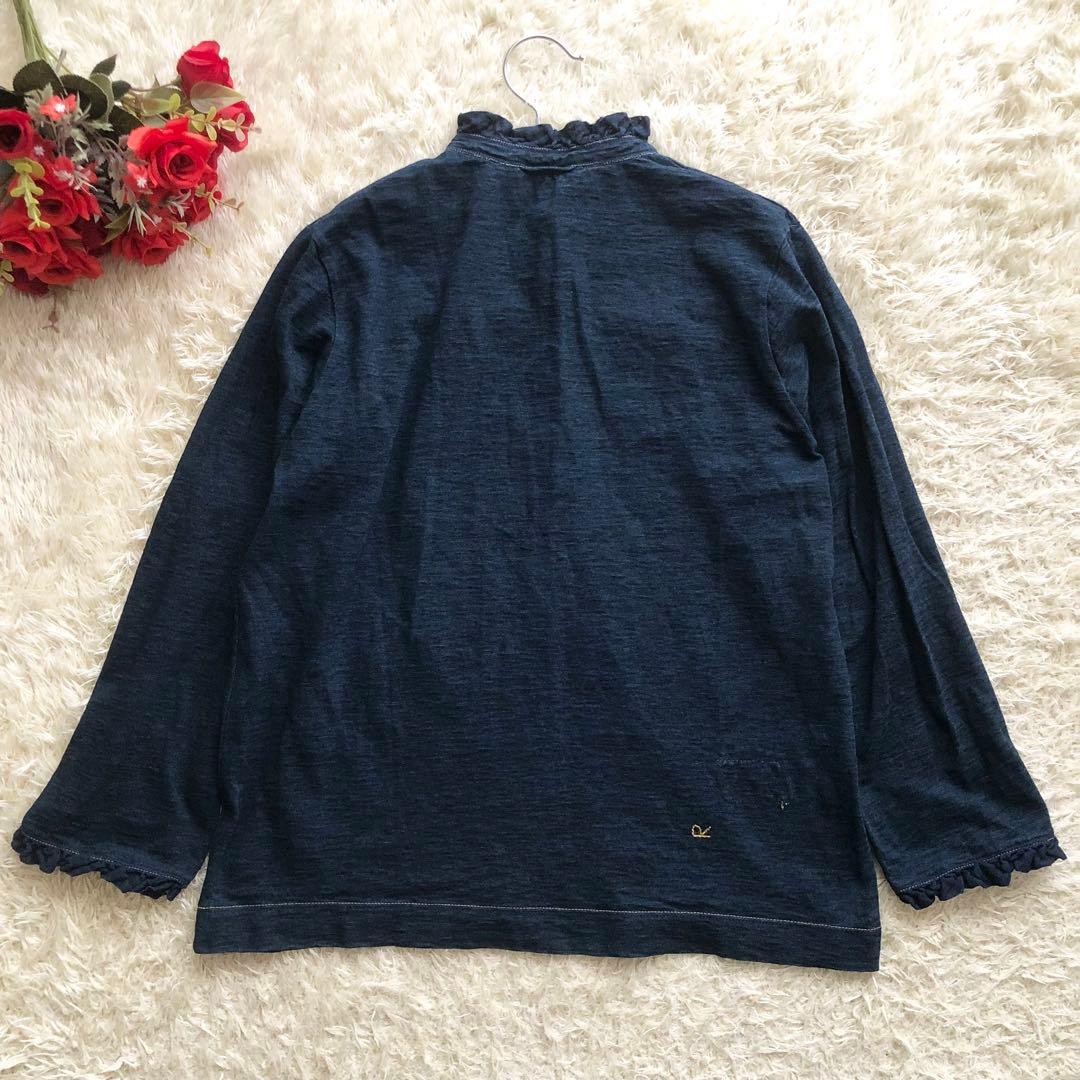 45R♪インディゴフリルカットソーブラウス　45R刺繍