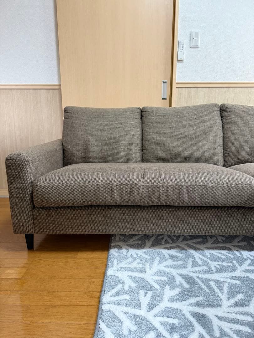 美品 ニトリ N シールド カウチソファ 3人掛け ブラウン ファブリック