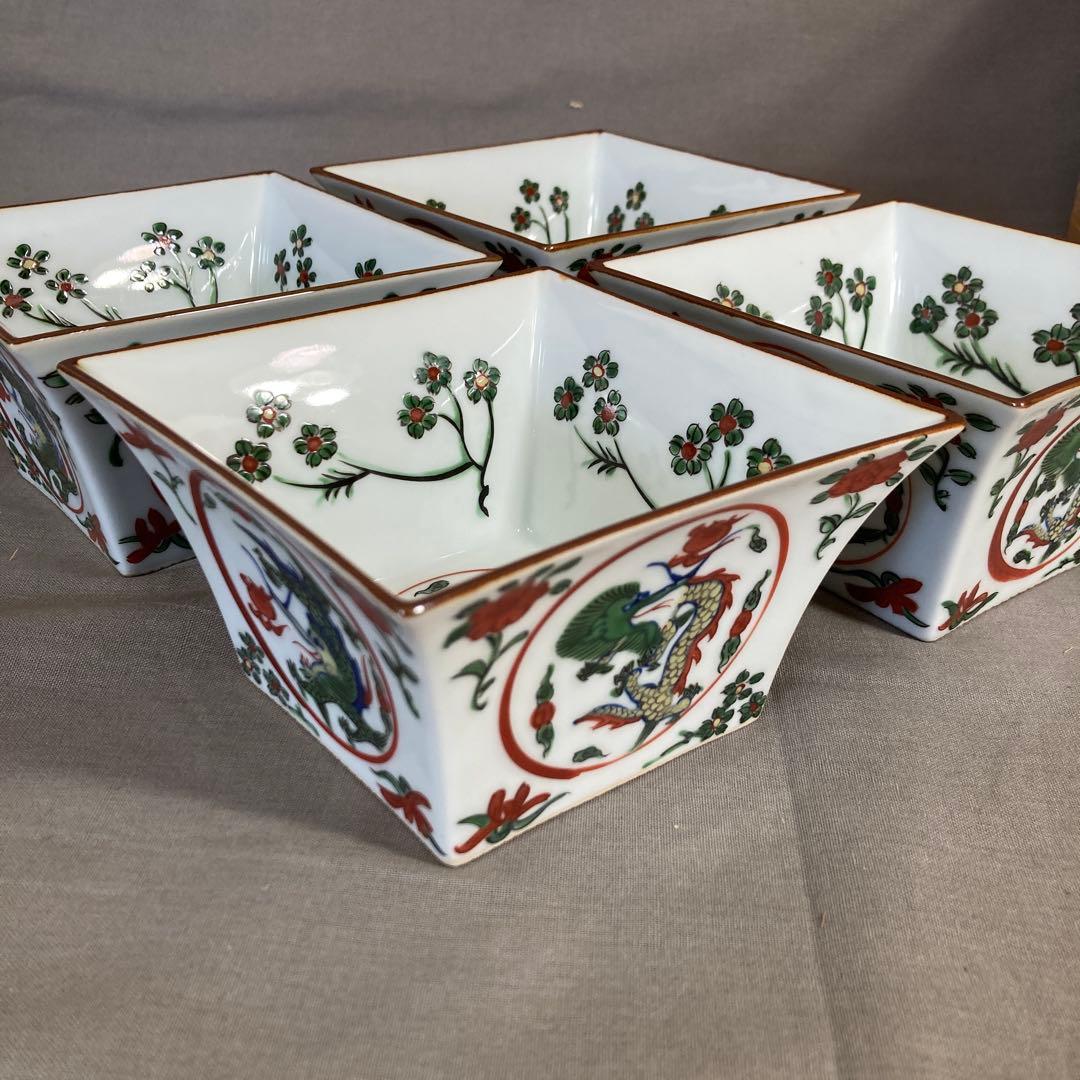 【100さん専用】古伊万里の伝統　舘林源右衛門作　錦古伊万里万暦龍絵　小鉢四個