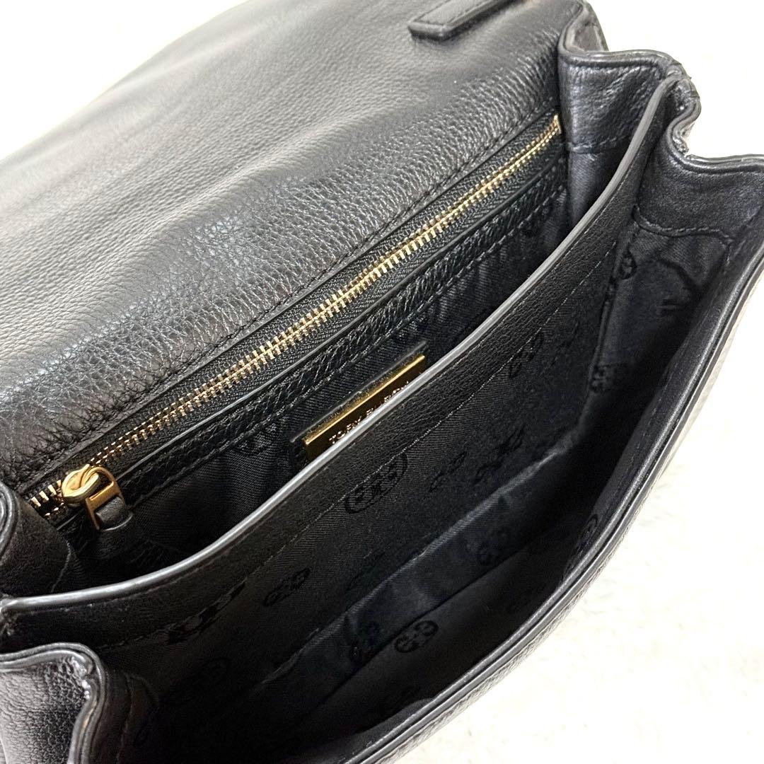 【極美品】 トリーバーチ ショルダーバッグ 2way 黒 フラップ ビックロゴ