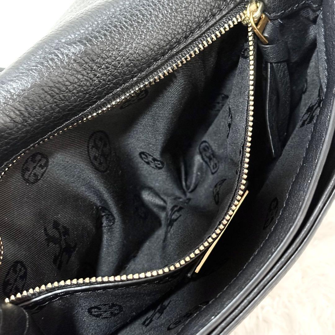 【極美品】 トリーバーチ ショルダーバッグ 2way 黒 フラップ ビックロゴ