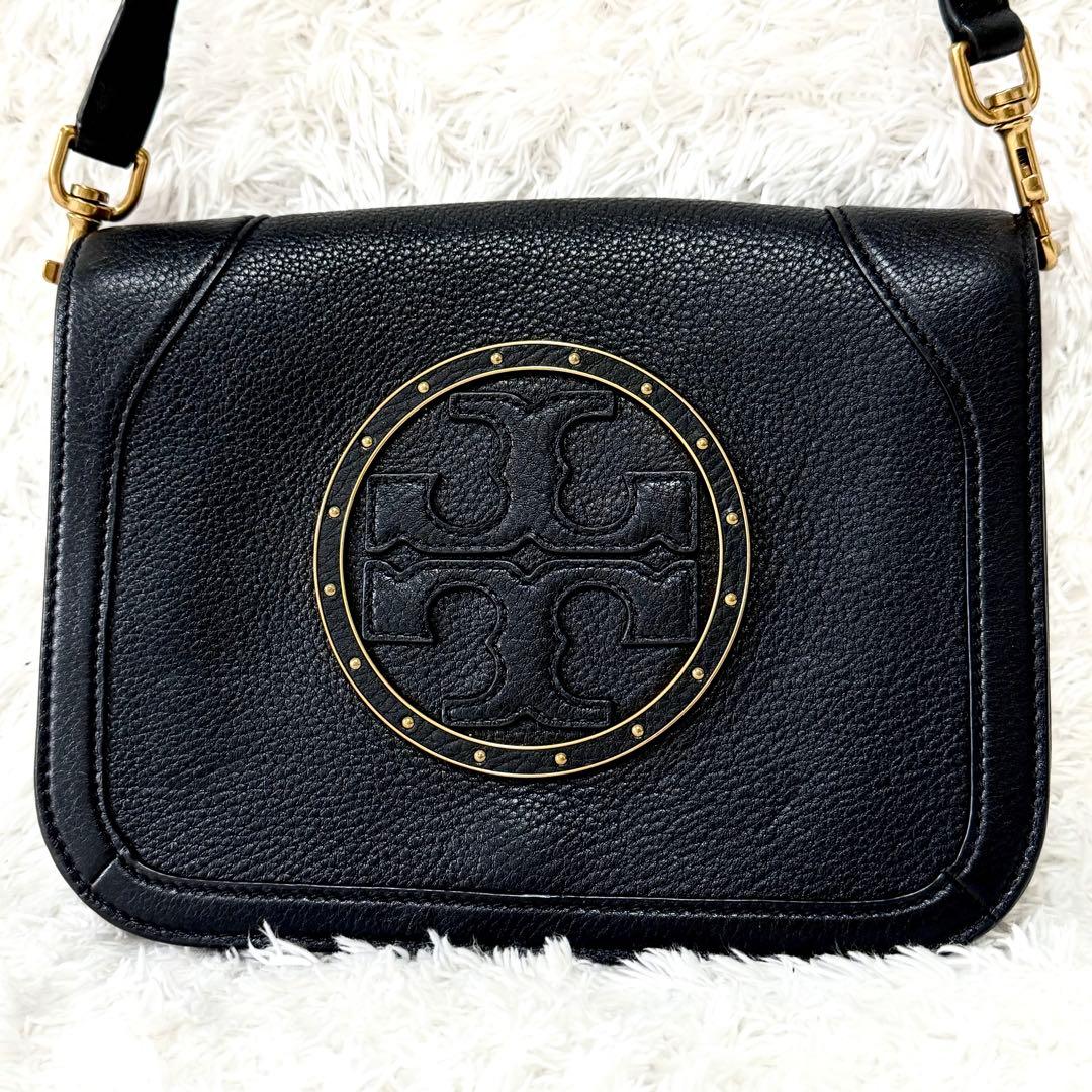 【極美品】 トリーバーチ ショルダーバッグ 2way 黒 フラップ ビックロゴ