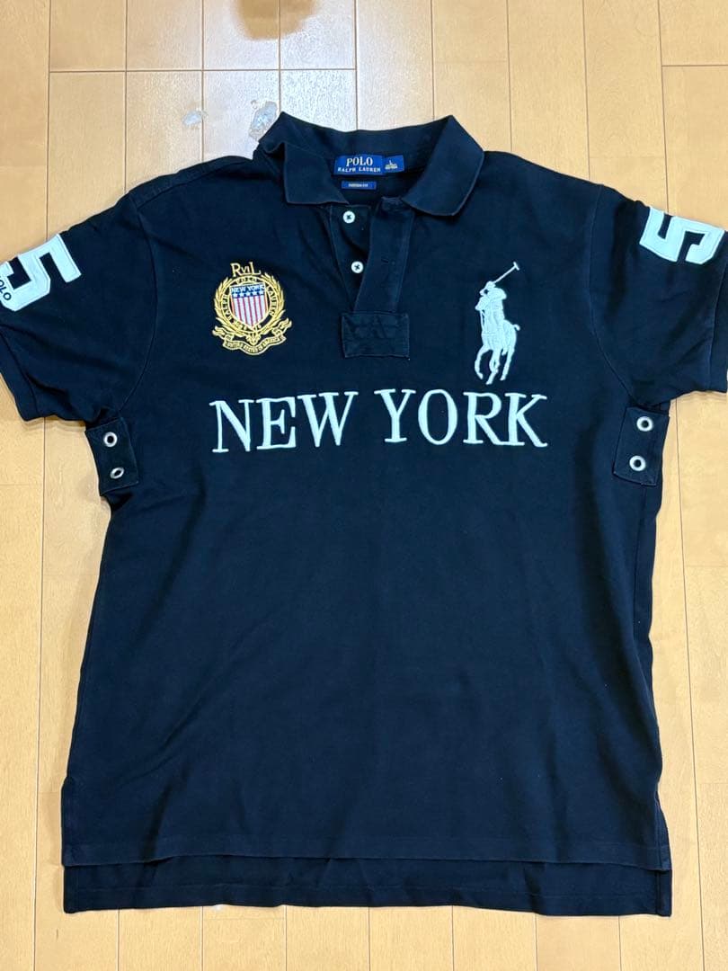 ポロラルフローレン 半袖 ポロシャツ ビッグポニー ニューヨーク ブラック L